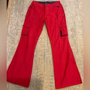 SO Cargo Pants Sz 7 Red Utility Pockets Cotton Stretch Flare Vintage Y2K